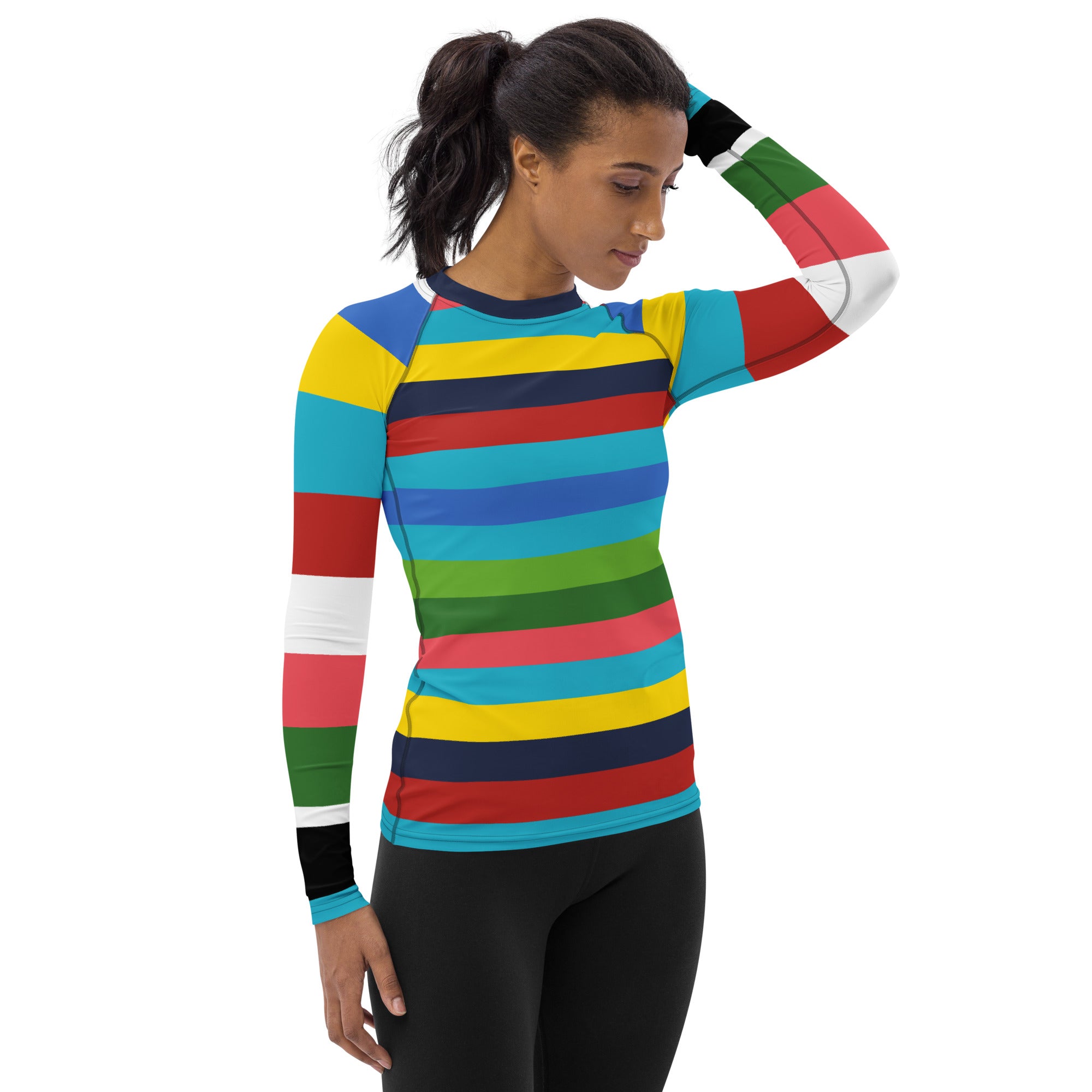 Caribbean Blue Rainbow Rugby Stripe Rash Guard