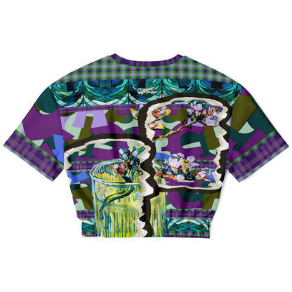 Almond Twig in Bloom Abstract Camo Patchwork Eco-Poly Short Sleeve Cropped Pullover
