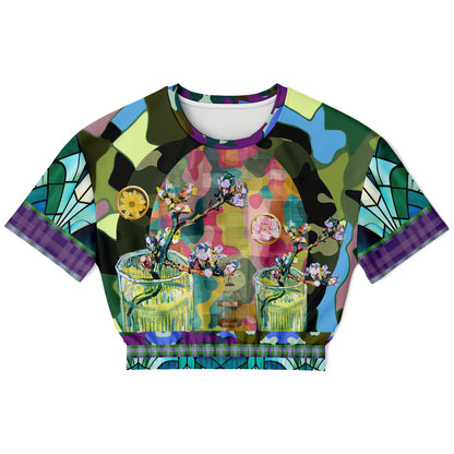 Almond Twig in Bloom Camo Patchwork Eco-Poly Short Sleeve Cropped Pullover