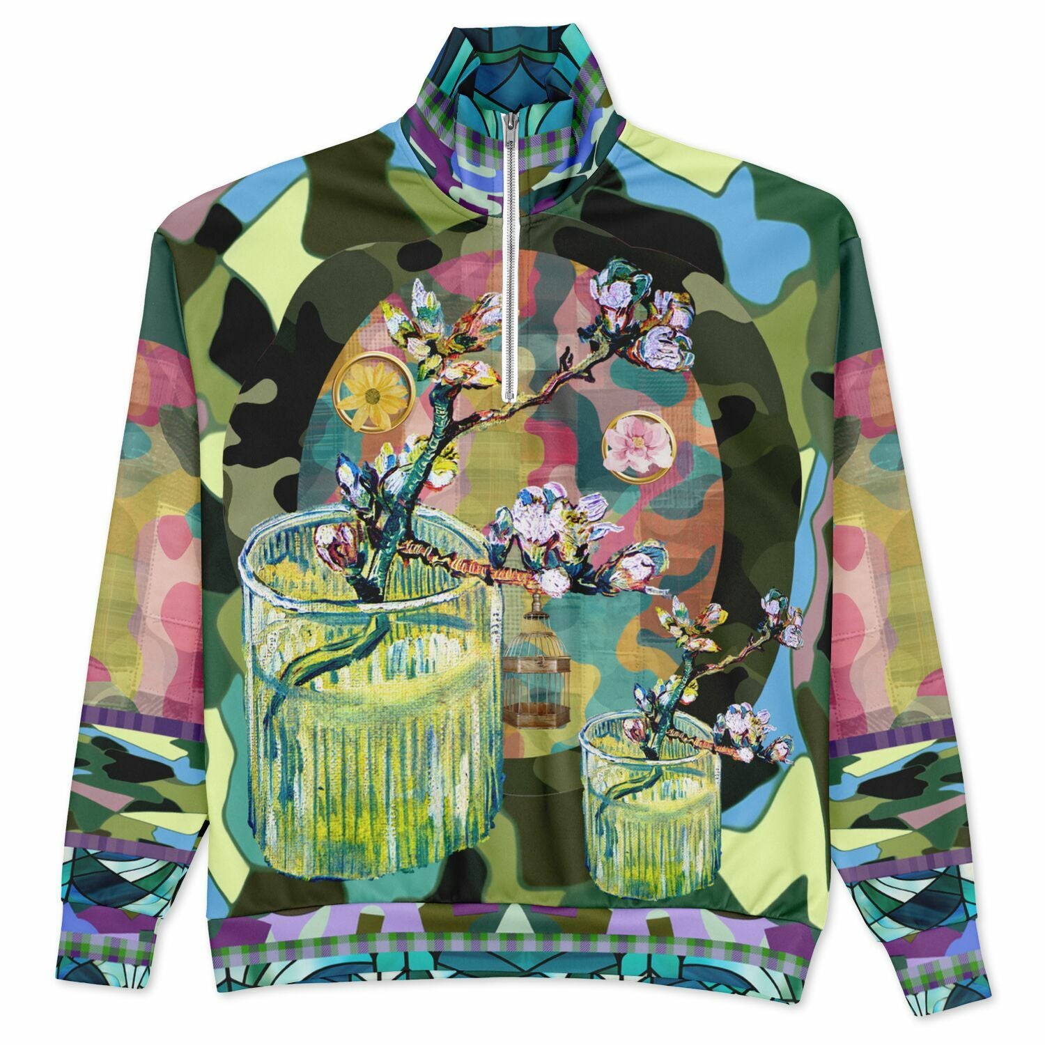 Almond Twig in Bloom Camo Patchwork Heavyweight Oversized Quarter Zip Sweatshirt