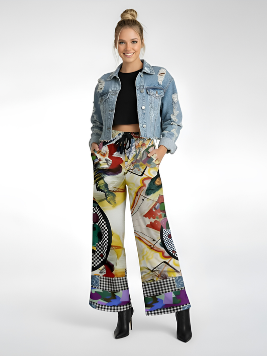 Around the Circle in Cossacks Abstract Print Eco-Poly Wide Leg Pants