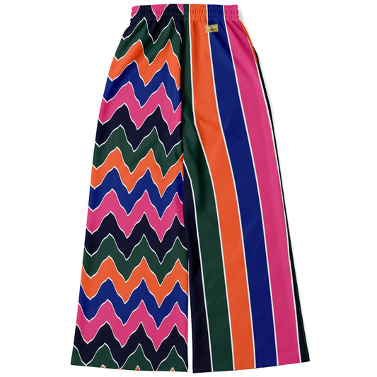 Pink Cerise Rugby Stripe Eco-Poly Wide Leg Pants