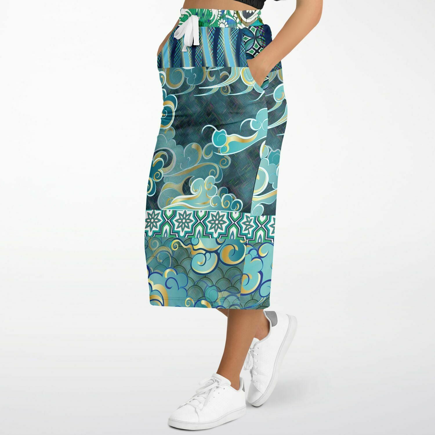 Green Meknes Mosaic Tile Eco-Poly Long Pocket Skirt