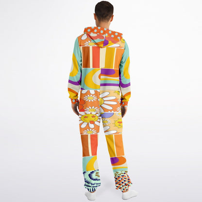 Happy Valley Retro Floral Polka Dot Patchwork Unisex Fleece Romper