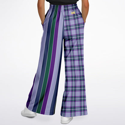 Purple Crush Plaid Rugby Stripe Eco-Poly Wide Leg Pants