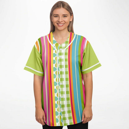 Green Anjou Pear Striped Patchwork Eco-Poly Baseball Jersey