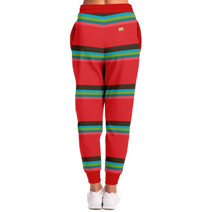 Joggers unisex de poliéster ecológico con rayas de rugby Watermelon Crush