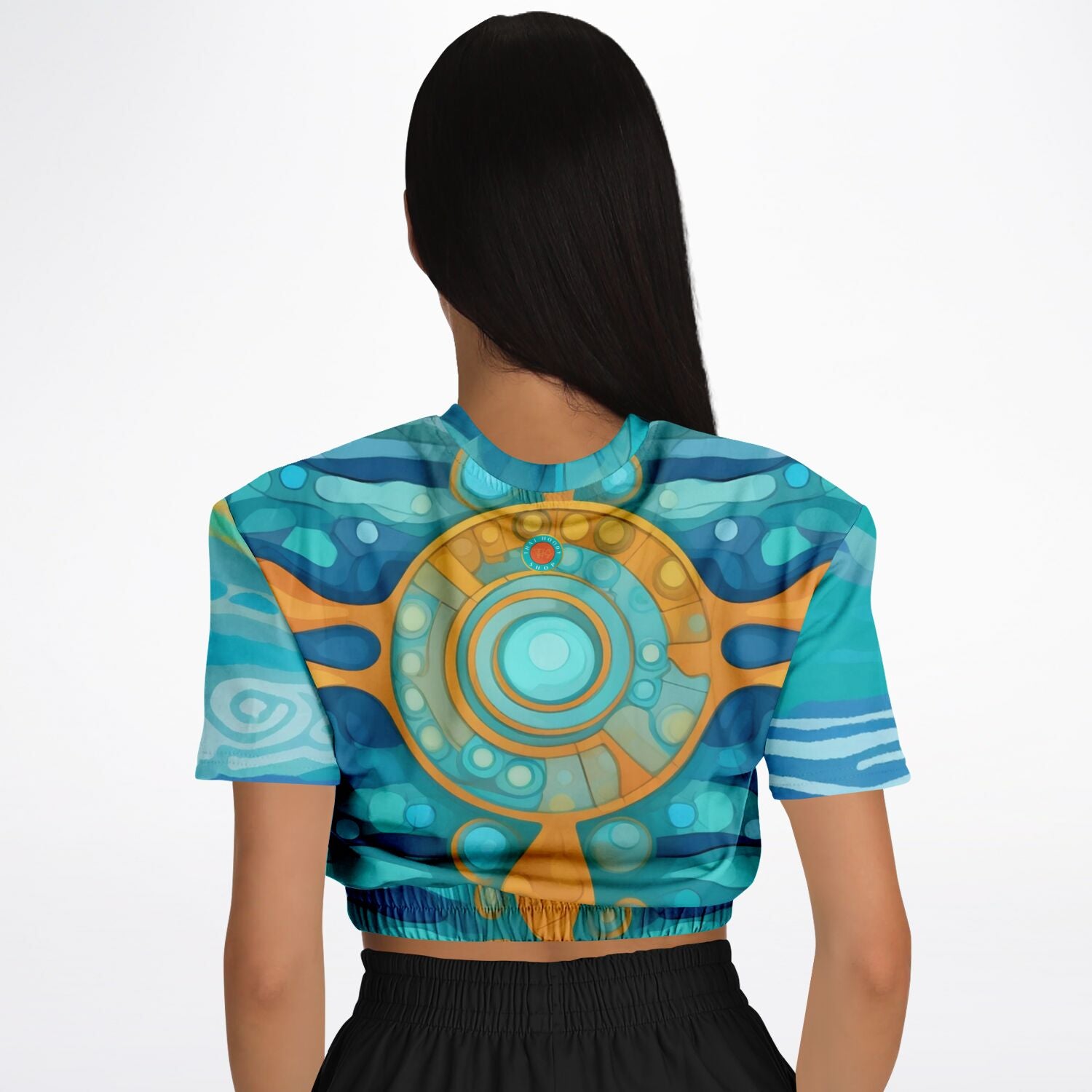 Bahamian Blue Waves Compass Eco-Poly Short Sleeve Cropped Sweater