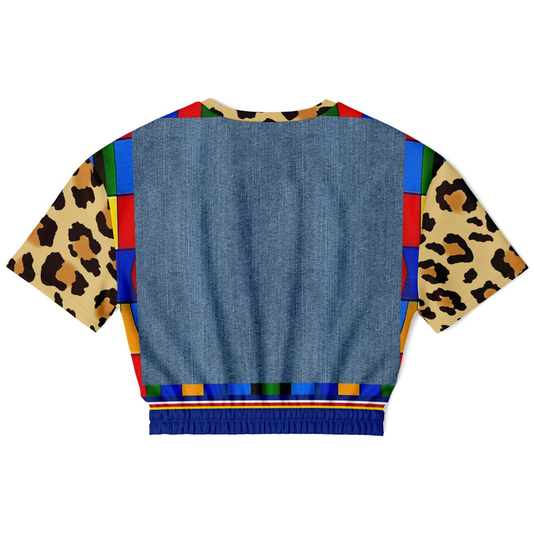 Picasso Primary Geometric Leopard Eco-Poly Short Sleeve Cropped Sweater