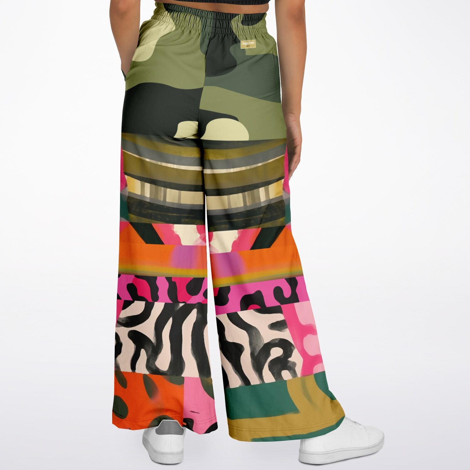 Faces of Medusa Patchwork Print Eco-Poly Wide Leg Pants