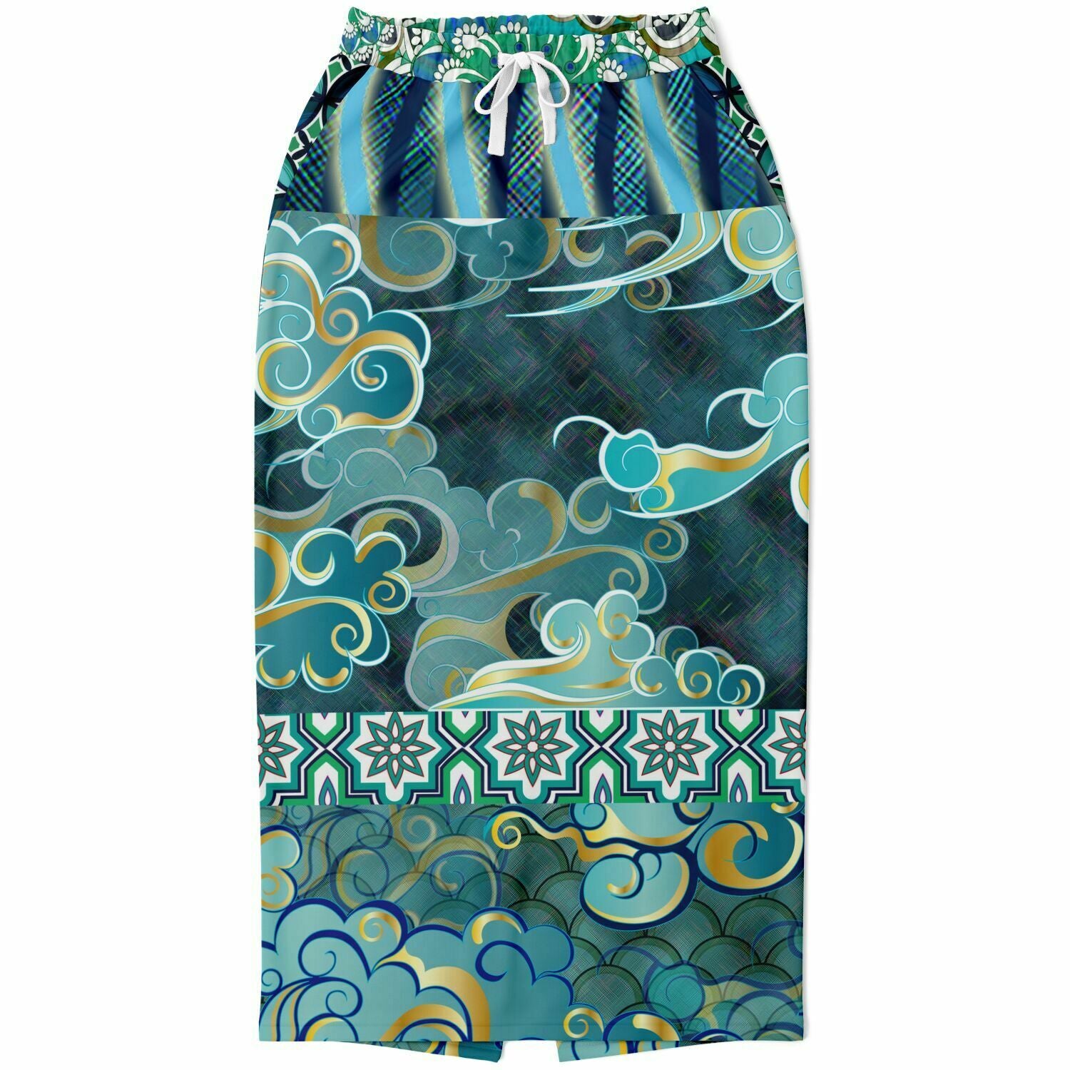 Green Meknes Mosaic Tile Eco-Poly Long Pocket Skirt