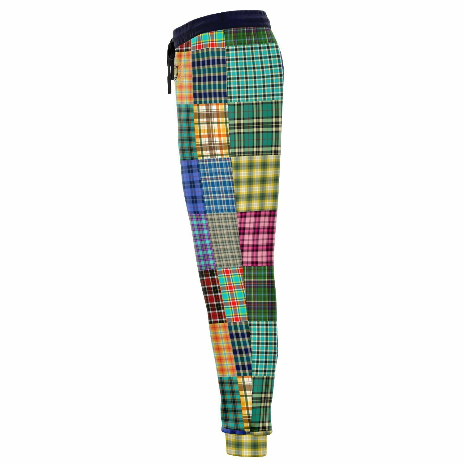 Joggers unisex de poliéster ecológico con patchwork a cuadros Woodsman de The Preppy 