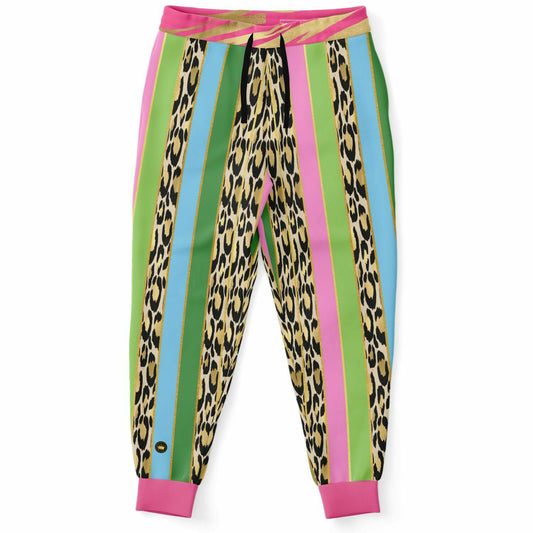 Pink Pouffe Cheetah Stripe Eco-Poly Unisex Joggers