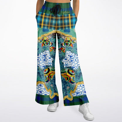Basel at the Rhine Abstract Patchwork Eco-Poly Wide Leg Pants