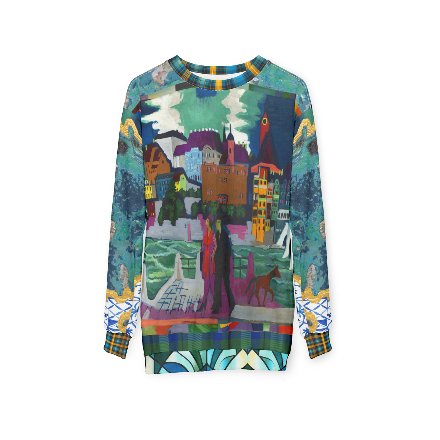 Basel at the Rhine in Expressionism Unisex Sweatshirt (Gold Label)
