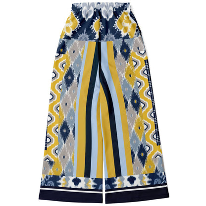 Royal Navy and Yellow Indian Batik Eco-Poly Wide Leg Pants