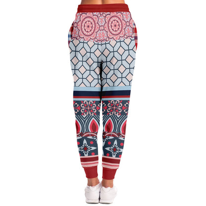 Joggers unisex de poliéster ecológico Montauk Geo Patchwork rosa 