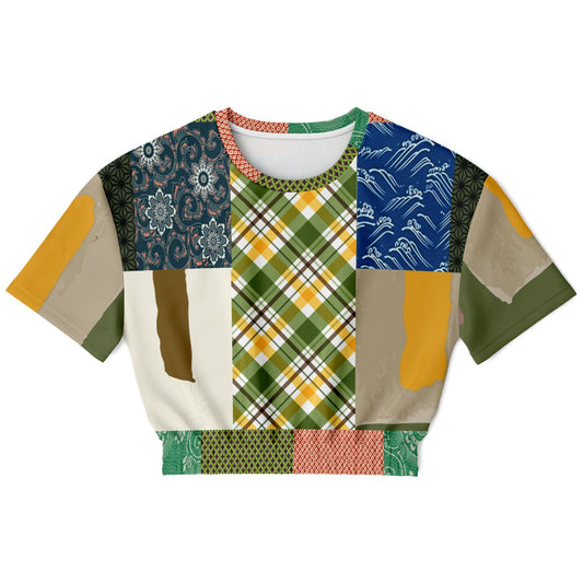 Razzamatazz Vintage Patchwork Eco-Poly Short Sleeve Cropped Sweater