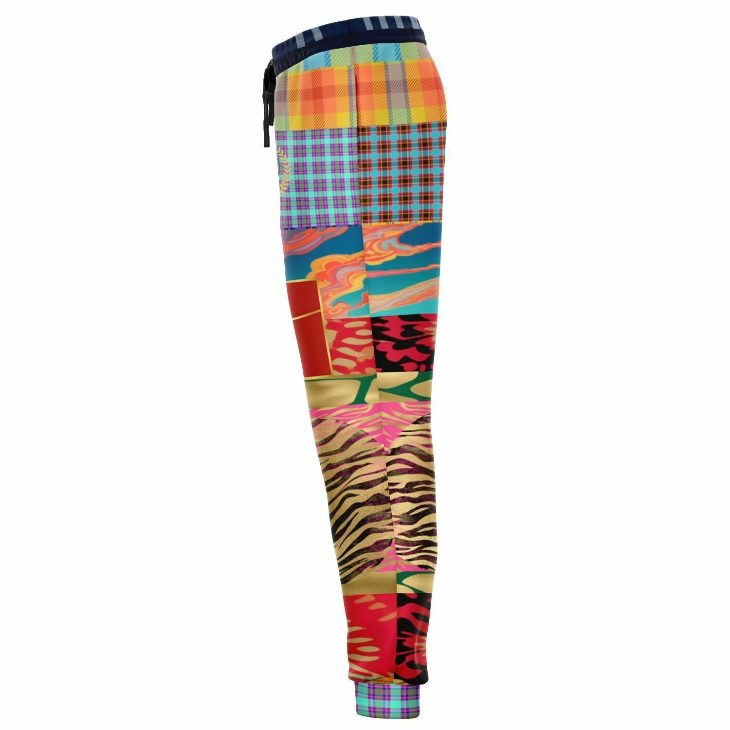 Walking the Runway Joggers unisex de eco-poliéster con patchwork de cebra