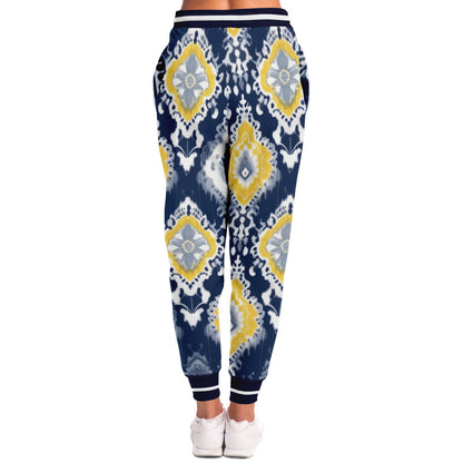 Joggers unisex Eco-Poly Batik indio azul marino real y amarillo 