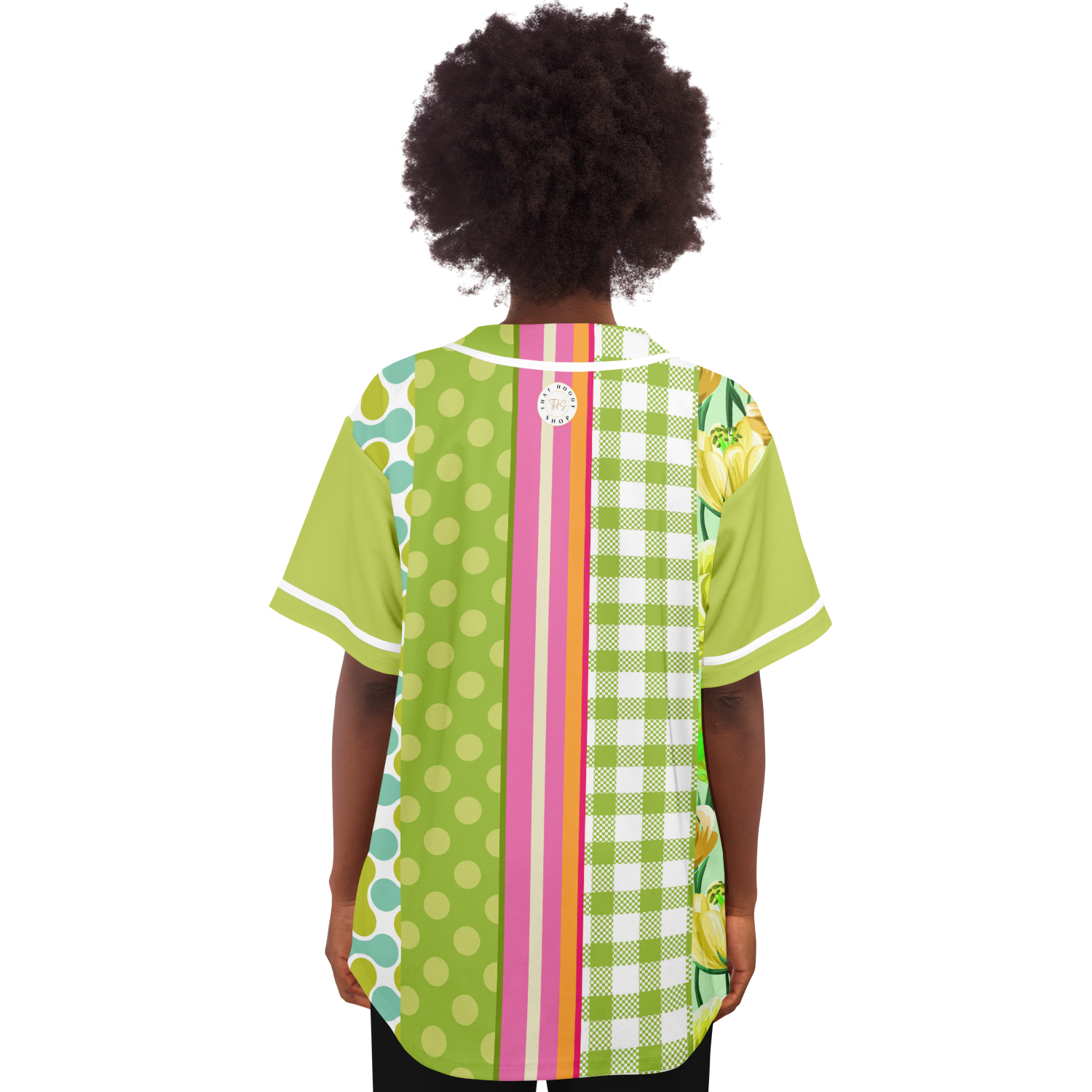 Green Anjou Pear Striped Patchwork Eco-Poly Baseball Jersey