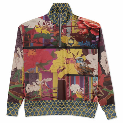 Birds of a Feather in Abstract Floral Stripe Heavyweight Quarter Zip Unisex Pullover