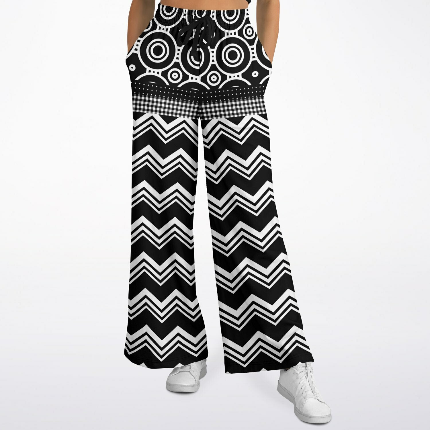 Black Chevron All Over Me Eco-Poly Widel Leg Pants