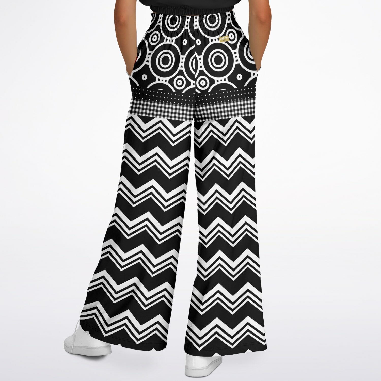 Black Chevron All Over Me Eco-Poly Widel Leg Pants