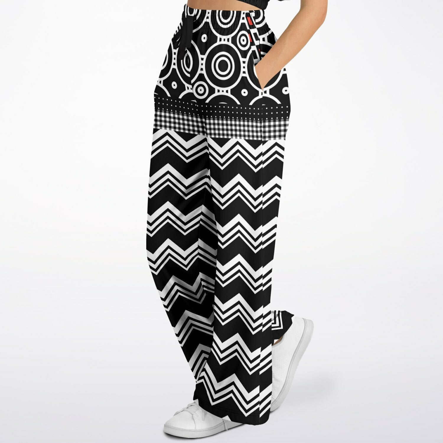 Black Chevron All Over Me Eco-Poly Widel Leg Pants