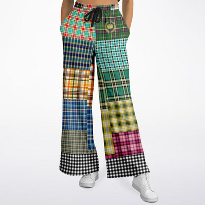 Black Queen in Afrocentric Technicolor Plaid Eco-Poly Wide Leg Pants