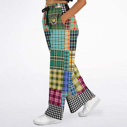 Black Queen in Afrocentric Technicolor Plaid Eco-Poly Wide Leg Pants
