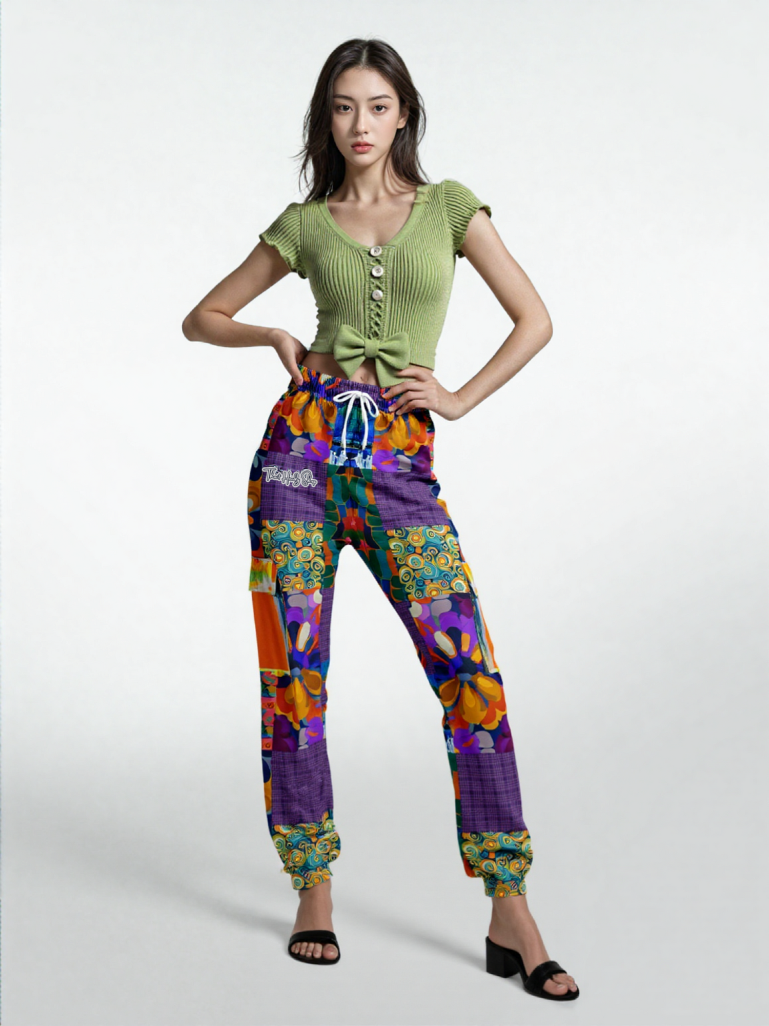 Blue Girl Trinidad Patchwork Floral Eco-Poly Unisex Cargo Joggers