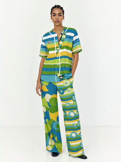 Blue Green Abstract 70s Blob Stripe Reversible Eco-Poly Short Sleeve Reversible Baseball Jersey