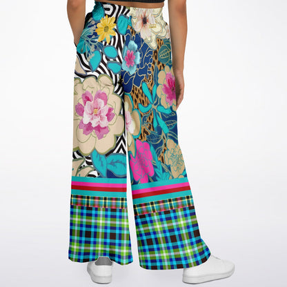 Blue Petunia Floral Stripe Eco-Poly Wide Leg Pants