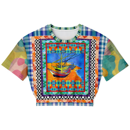 Boats of the Saint Marys Patchwork Eco-Poly Short Sleeve Cropped Pullover