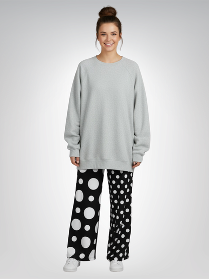 Bubbles in Black and White Eco-Poly Wide Leg Pants