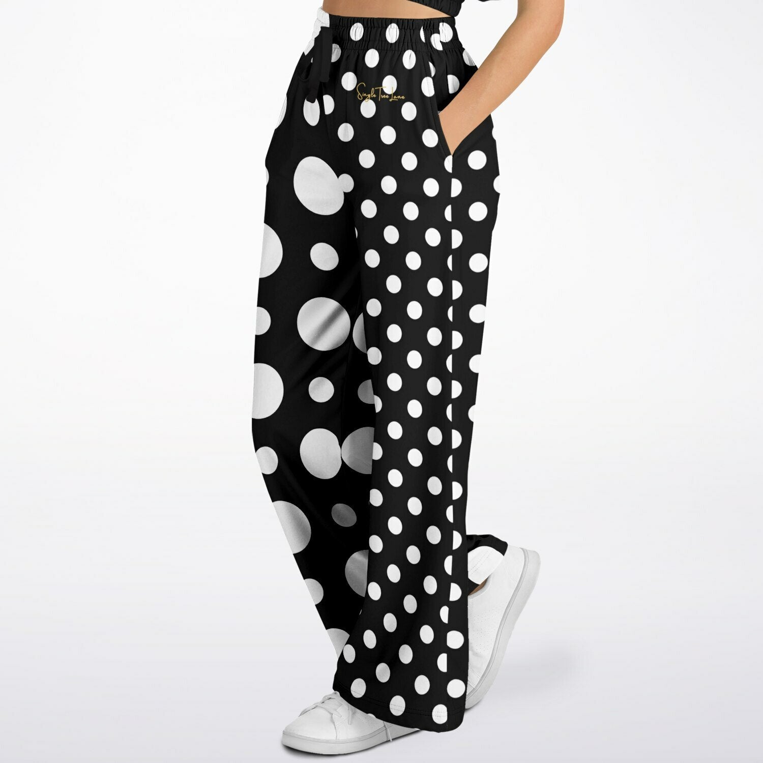 Bubbles in Black and White Eco-Poly Wide Leg Pants