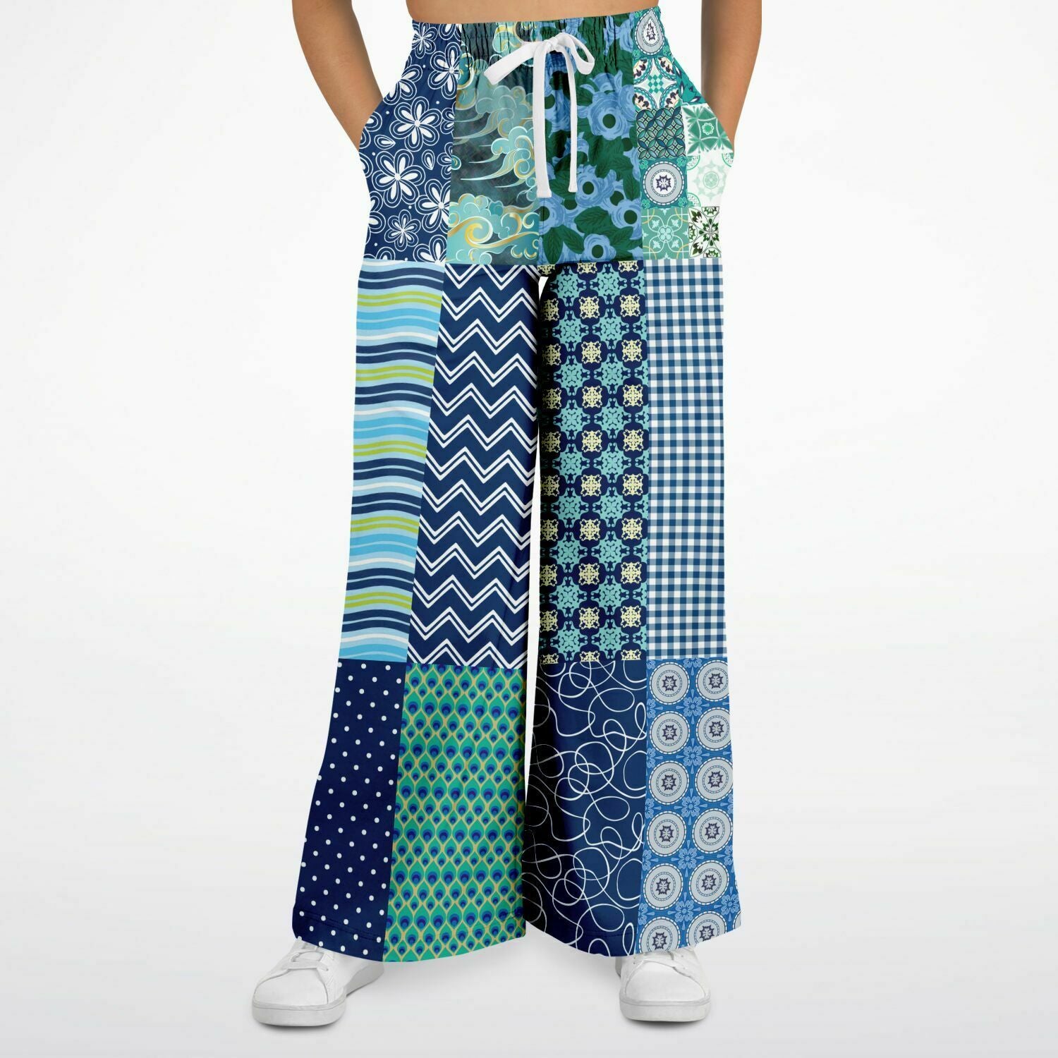 Mykonos Floral Patchwork Eco-Poly Wide Leg Pants