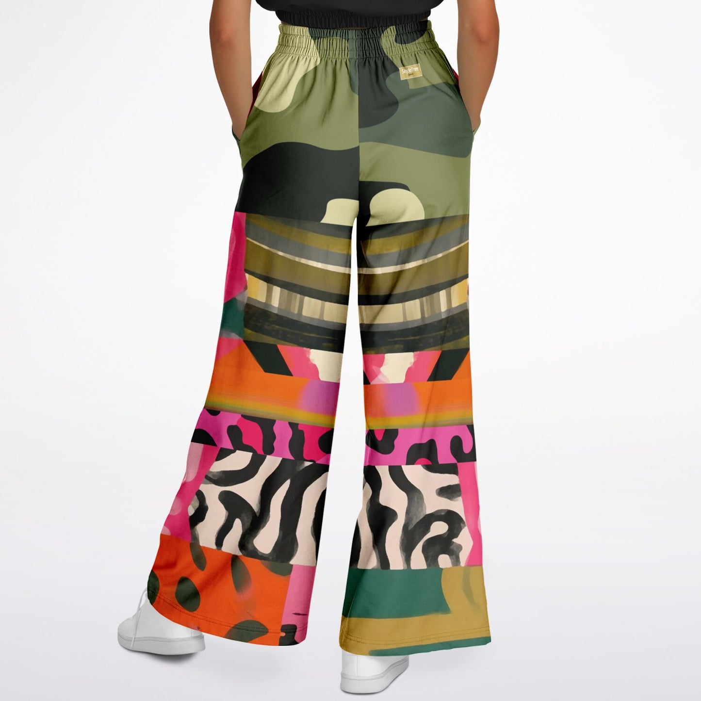 Faces of Medusa Patchwork Print Eco-Poly Wide Leg Pants