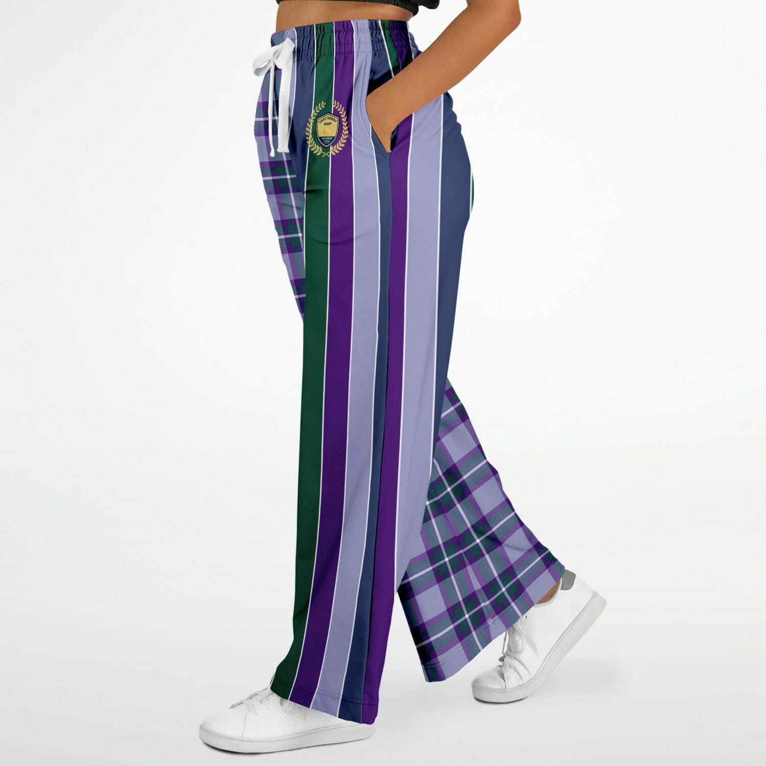 Purple Crush Plaid Rugby Stripe Eco-Poly Wide Leg Pants