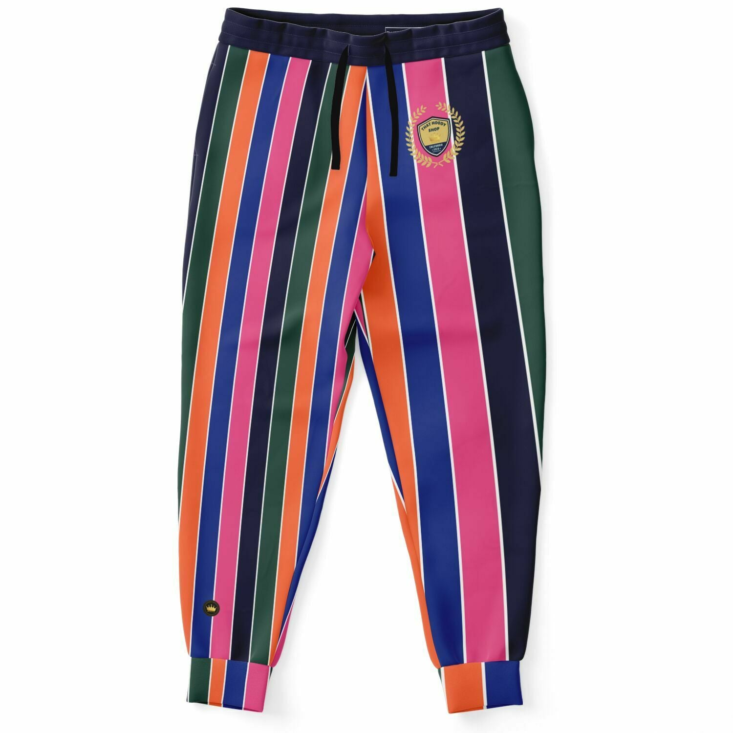 Joggers unisex de poliéster ecológico con rayas de rugby rosa cereza 