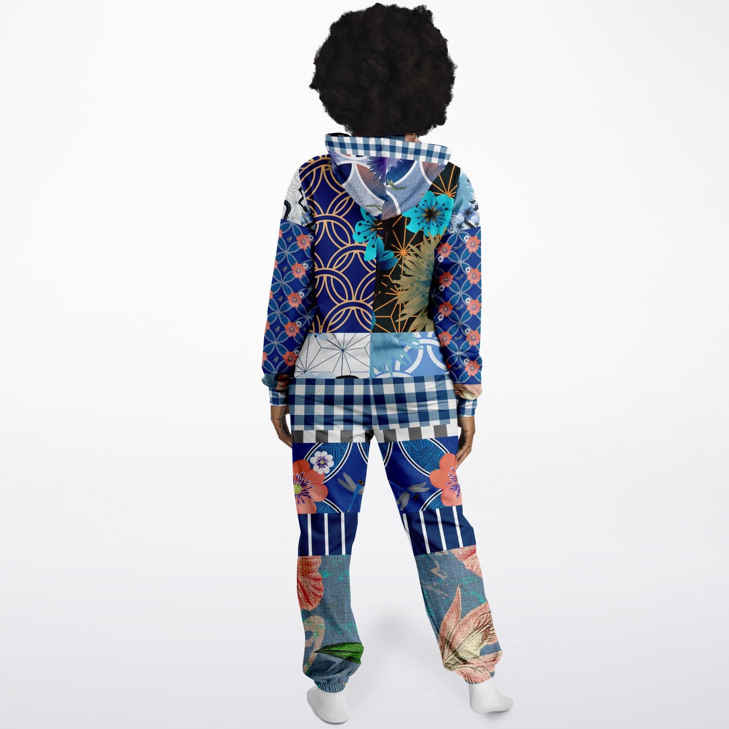 Blue Andalusian Patchwork Unisex Fleece Romper