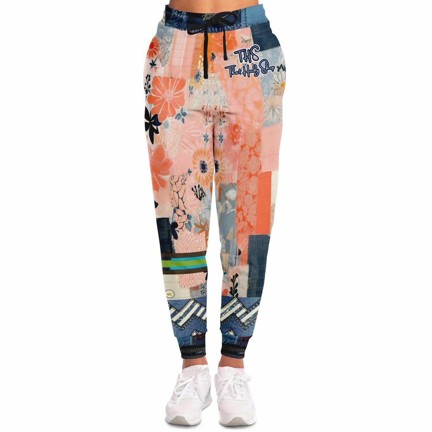 The Sultry Coed Pink Floral Patchwork Eco-Poly Unisex Joggers