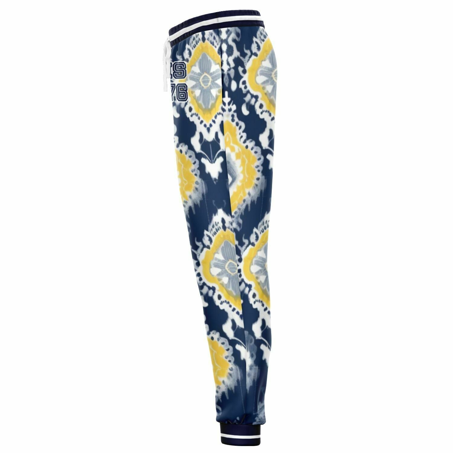 Joggers unisex Eco-Poly Batik indio azul marino real y amarillo 