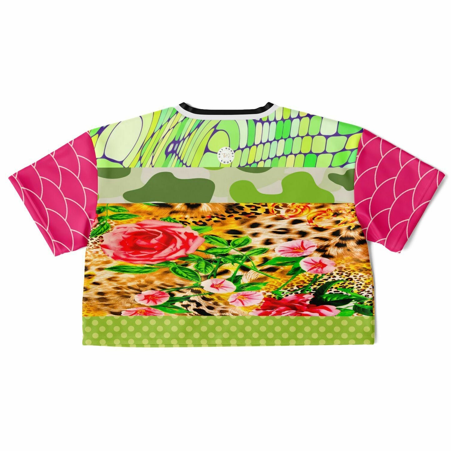 Pink Cerise Animal Print Patchwork Cropped Eco-Poly Jersey