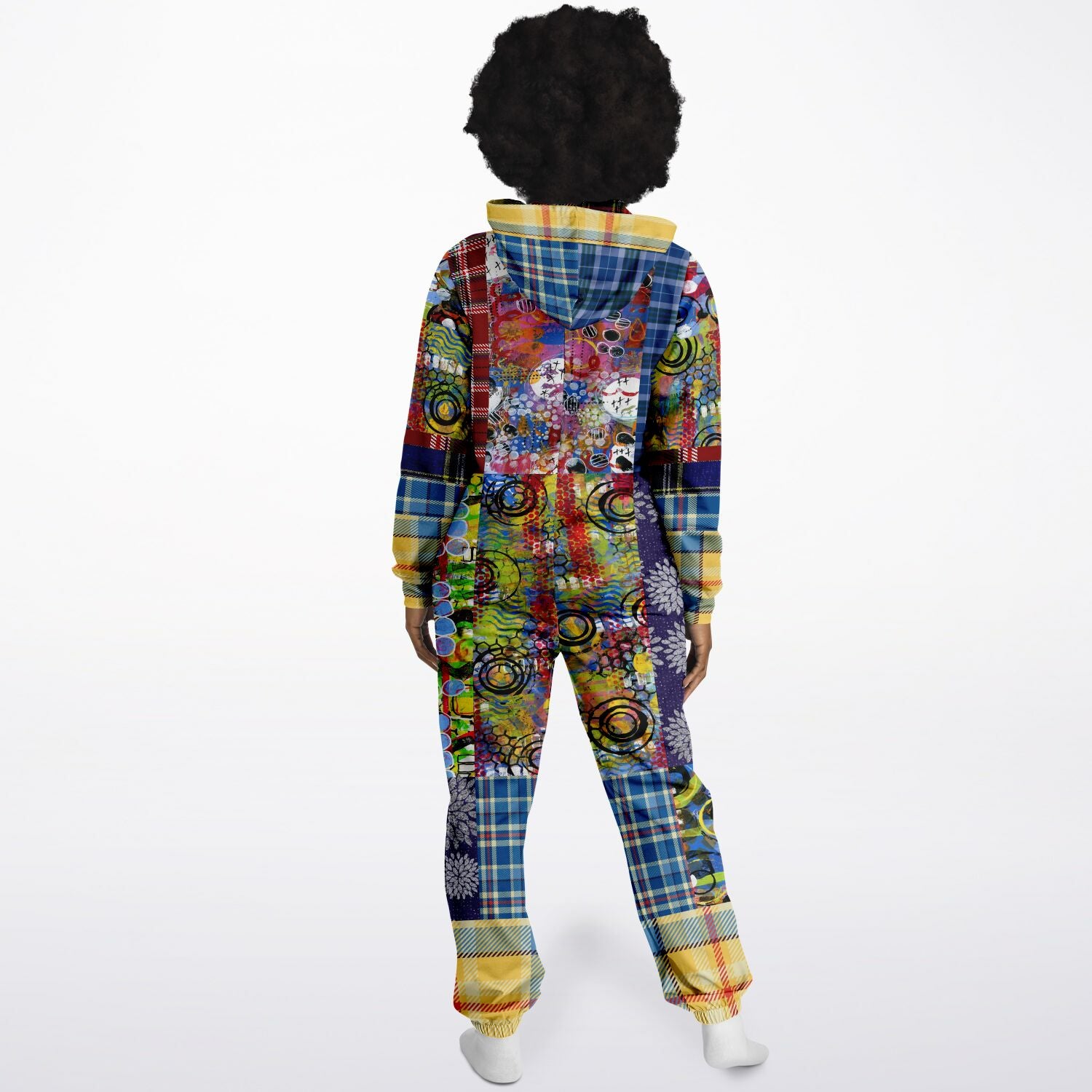 Barcelona Plaid Geometric Patchwork Unisex Fleece Romper