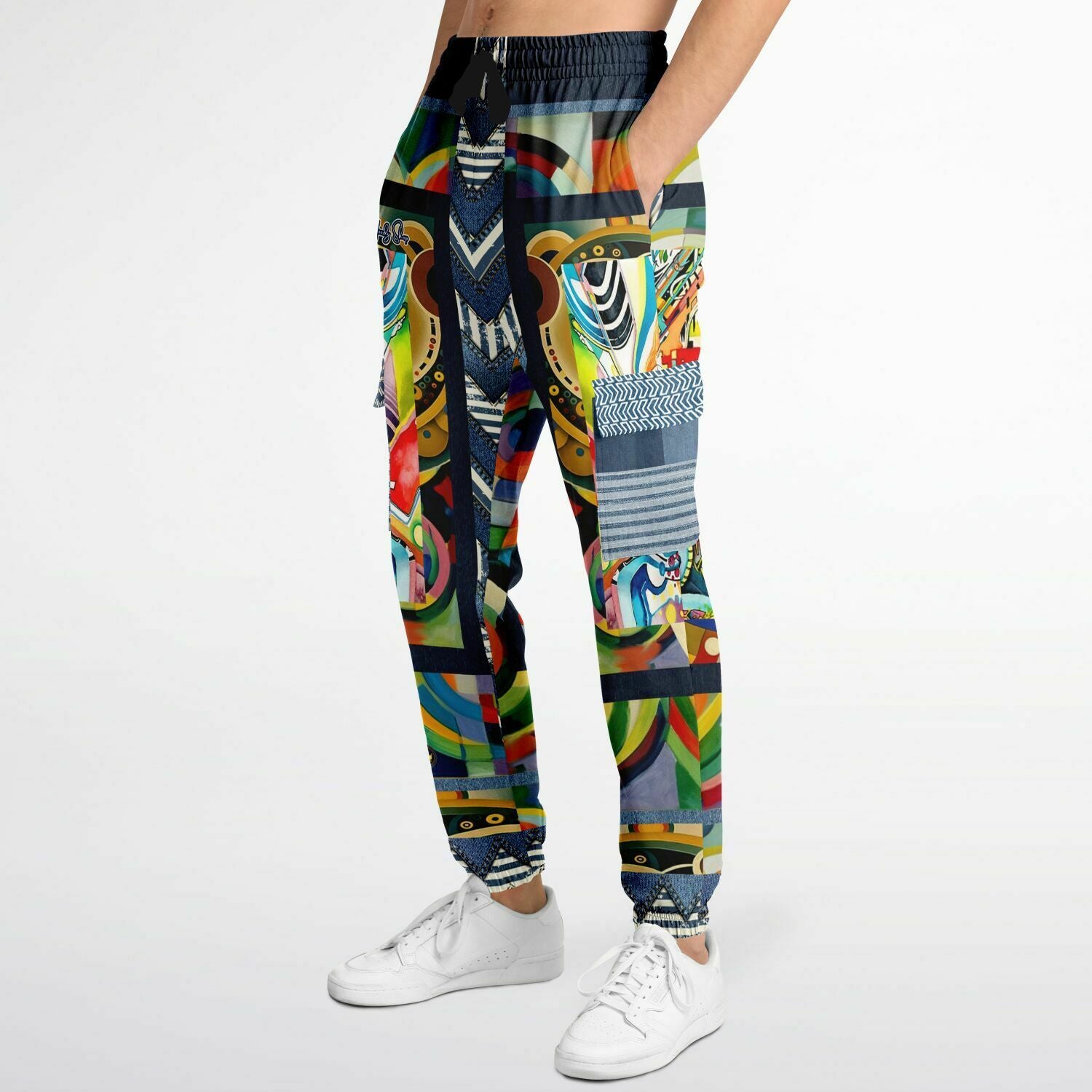 Sphynx of the New Realm Denim Rainbow Swirl Eco-Poly Joggers cargo unisex