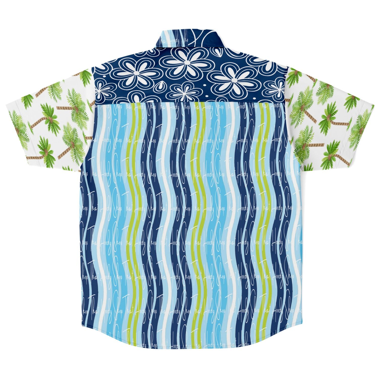 Mykonos Striped Graffiti Print Short Sleeve Button Down Shirt