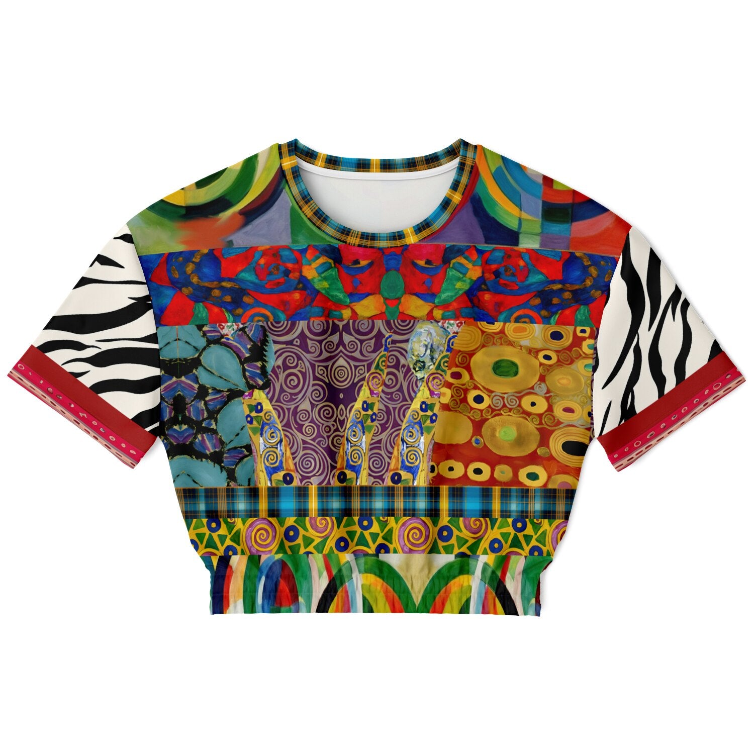 Call Me Fritza Art Deco Print Eco-Poly Short Sleeve Cropped Pullover