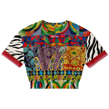 Call Me Fritza Art Deco Print Eco-Poly Short Sleeve Cropped Pullover